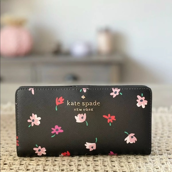 kate spade Handbags - Kate Spade Staci Ditsy Buds Large Slim Bifold Wallet Black Multi Floral